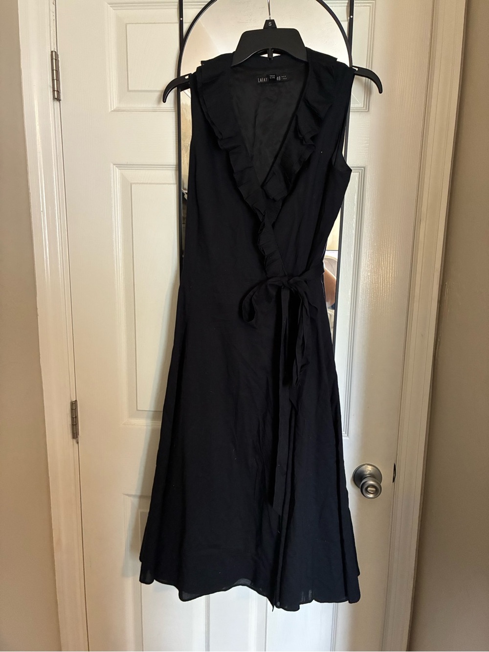 Lafayette 148 New York Black Ruffle-Trim Wrap Midi Dress